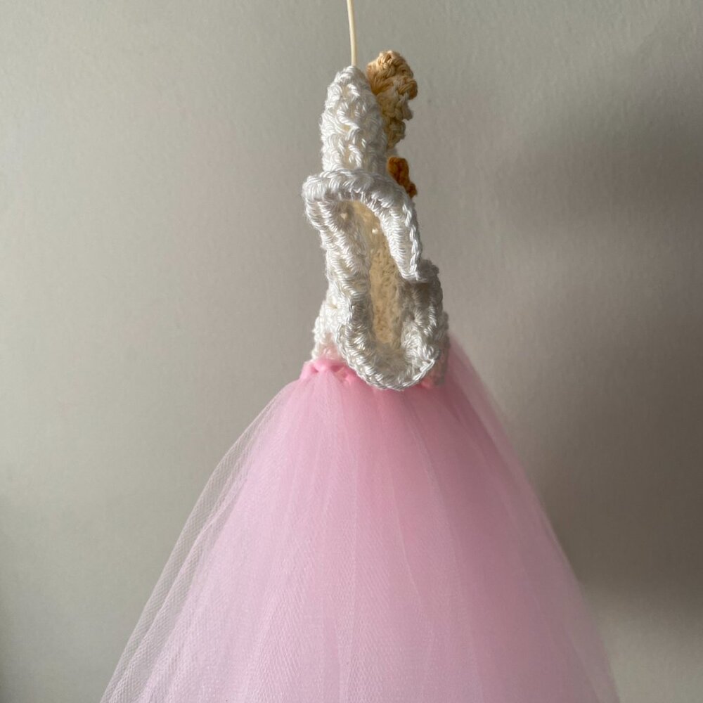 Handmade Cotton Crochet White Orange Light Pink Tulle Doll Teddy Bear Tutu Dress - Picture 11 of 12